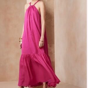 Banana Republic | Fino Ramie Dark Magenta Open Back Halter Dress